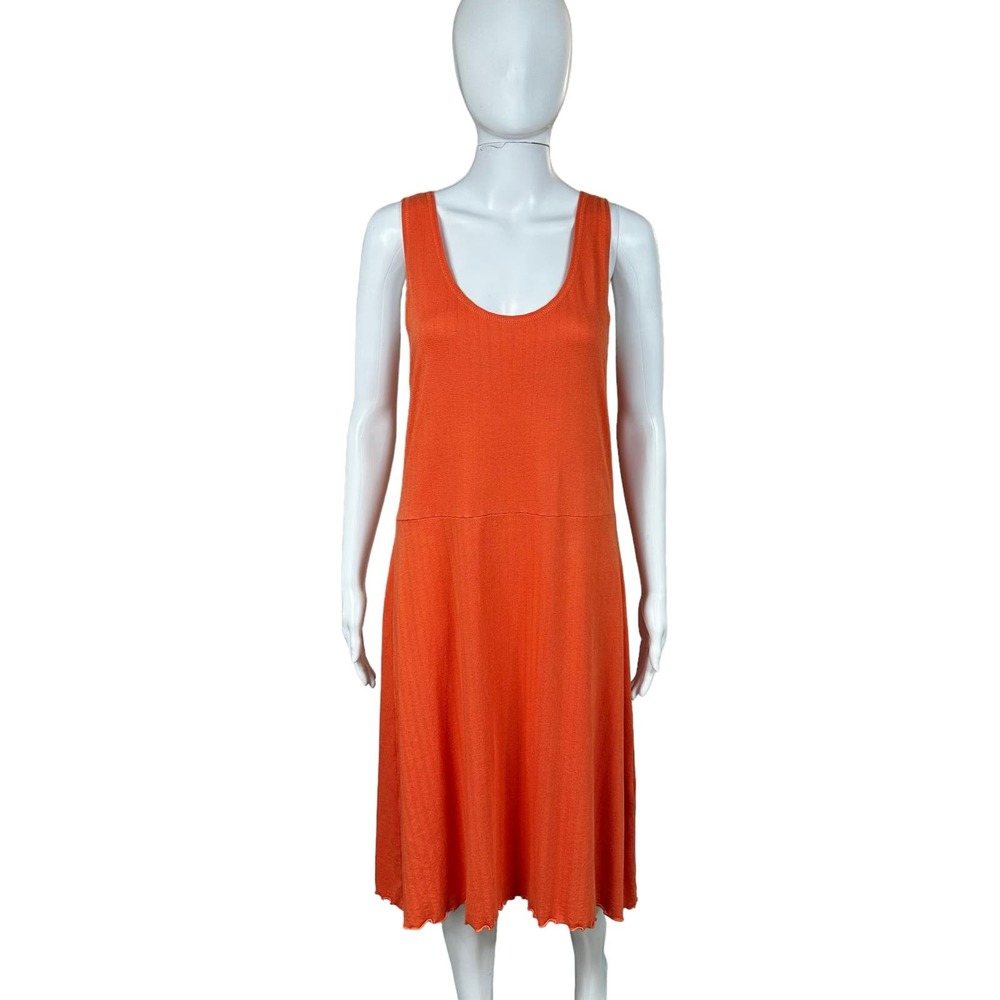 Gudrun Sjogen Sleeveless Midi Dress Medium Orange Cactus Stretch Scoop Scandi - Picture 13 of 16